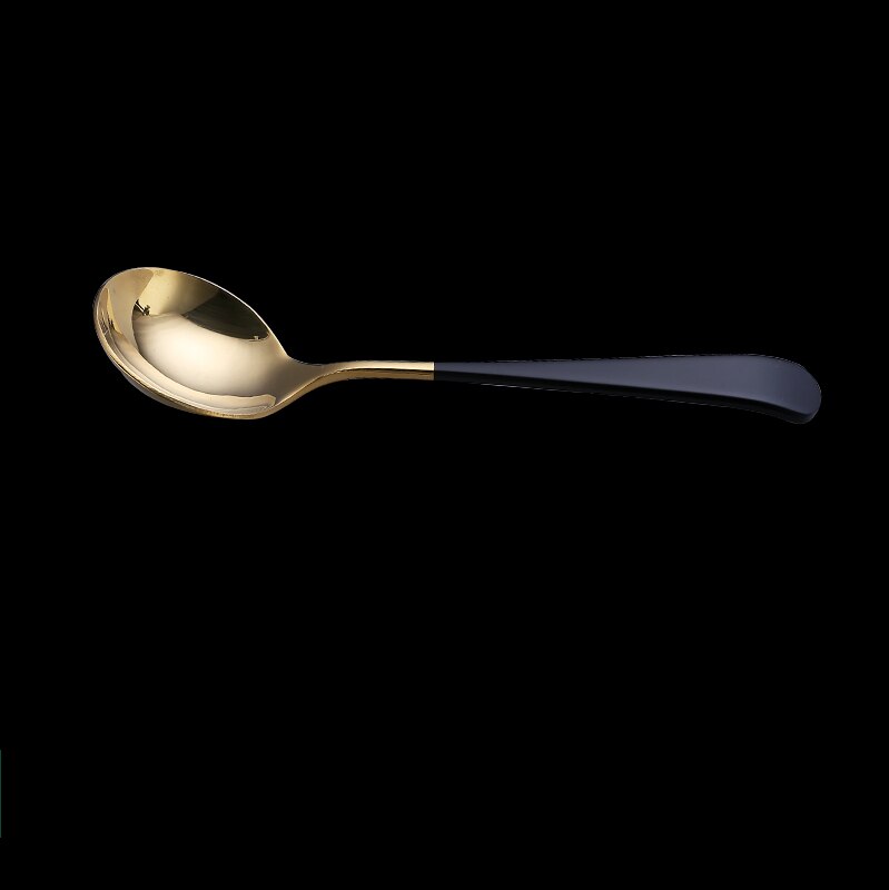 Coffee Spoons Stainless Steel Dessert Spoons Kitchen Utensils Round Spoons 7Colors 1pcs Serving Spoon: Black Gold