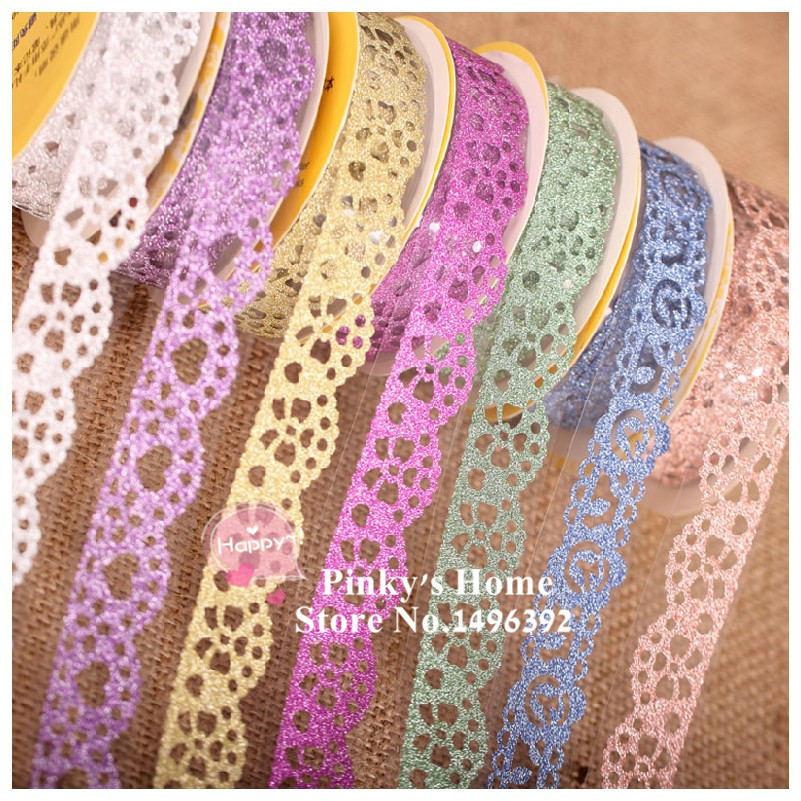 Självhäftande spetsband glittertejp maskering dekorativ tejp scrapbooking bok dekor hantverksrullar adhesivos scrapbook