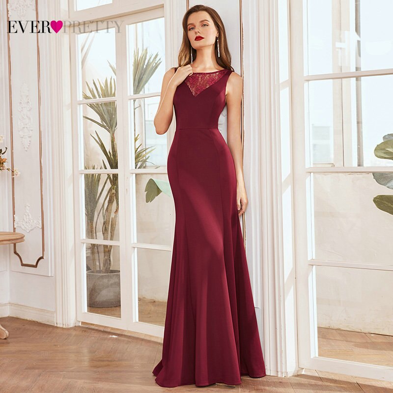 Long Evening Dress With Scarf Ever Pretty Burgundy Fishtail Sleeveless Lace Formal Party Gown Plus Size Вечерние Платья