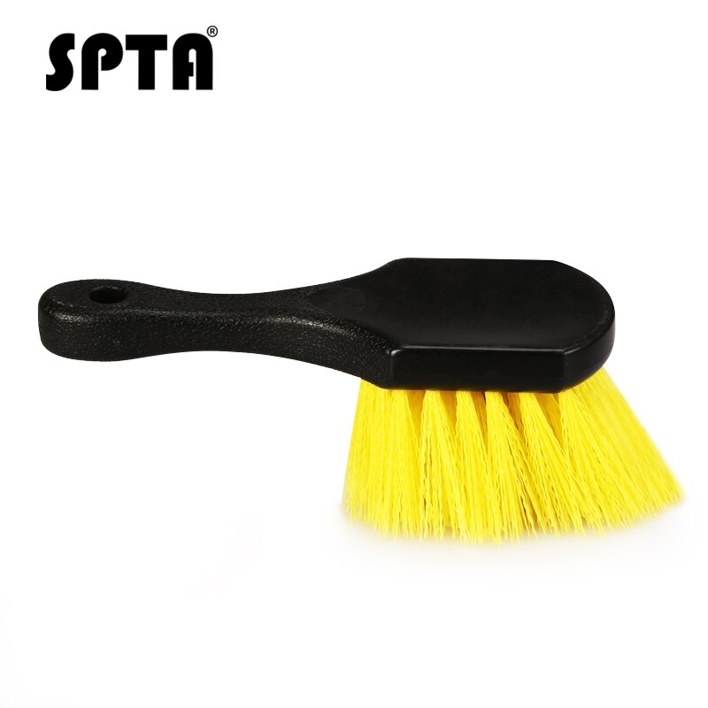SPTA Car Beauty Hub Brush Short Handle Tire Cleaning Brush Car Wheel Rim Cleaning Tools Handheld Hard Nylon Bristlets Rim Brush