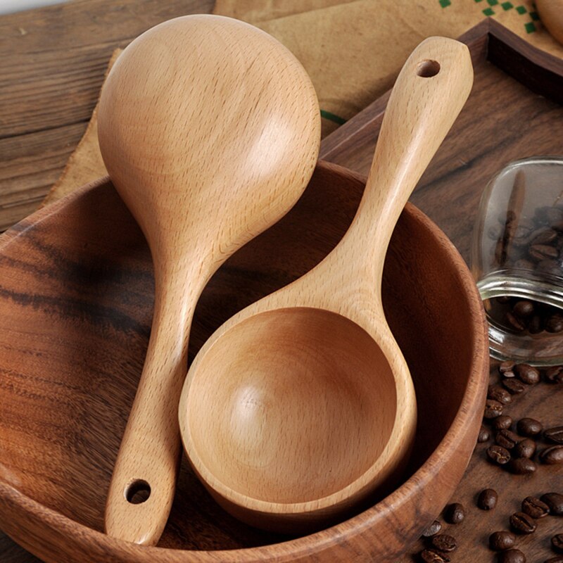 Short Handle Solid Wood Scoop Japanese-style Rice Scoop Kitchen Water Scoop Wooden Spoon Bath Sauna Wooden Bucket Spoon