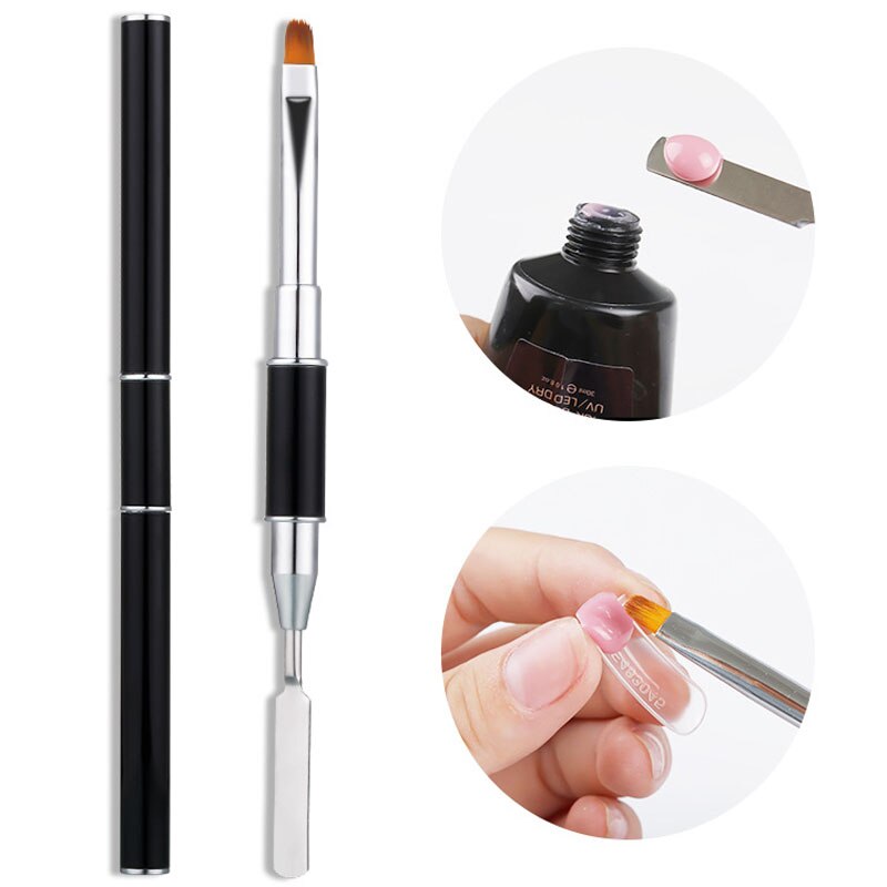 Zwart Duurzaam Nail Borstel Dubbele Kop Uv Gel Borstel Voor Krijgen Gel/Bursh Gel/Cuticle Pusher Uv gel Extension Builder Pen Voor Nail Art