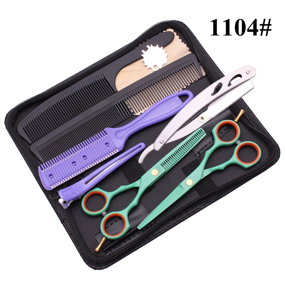 Frisør saks sæt 5.5 " rustfri gravering logo barber klippe saks tyndere saks hår saks lilla farve  c1104