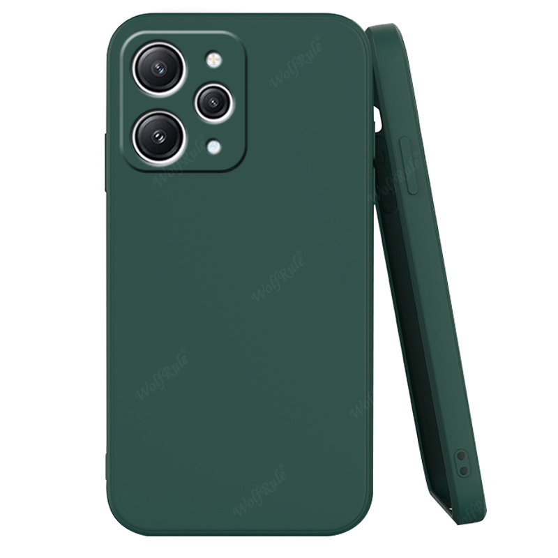For Xiaomi Redmi 12 Case Cover Redmi 12 Capas Liquid Silicone Shockproof Back Bumper TPU Soft Case Redmi 9T 10 10C 12C 12 Fundas: Genuine Leather / Black Green