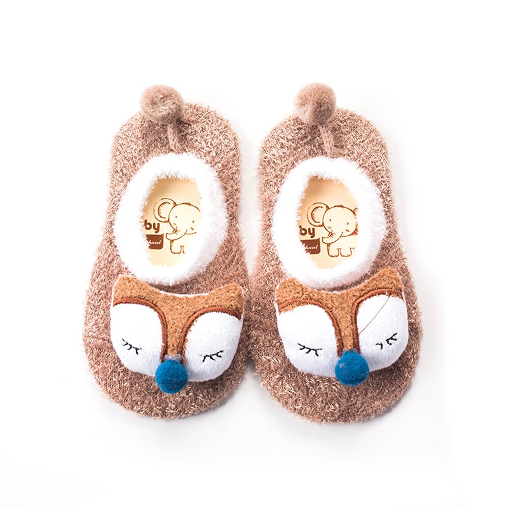 Patucos de punto antideslizantes para bebé, 1 par de zapatos para niño y niña de 0 a 5 años con estampado de animales suaves de dibujos animados de terciopelo Coral y calcetines para niño y niña: 03 / S