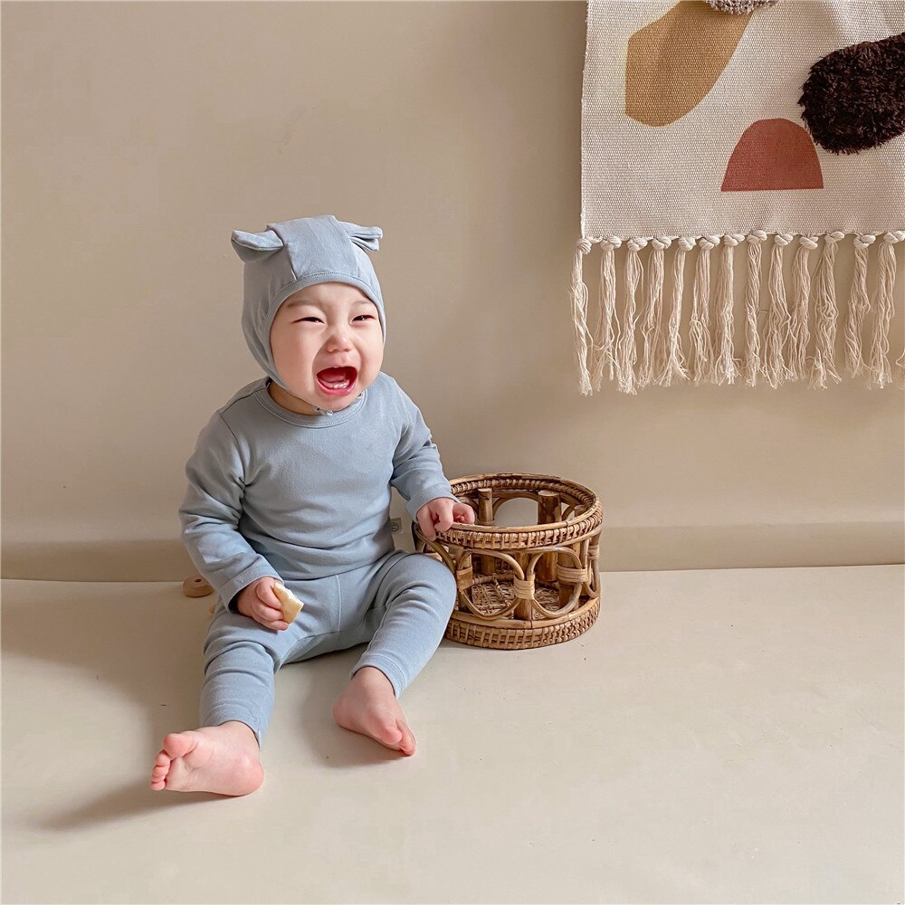 Milancel Lente Baby Kleding Set Solid Meisjes Binnenshuis Kleding Pure Kleur Jongens Sleeper Slijtage: blue / 24M