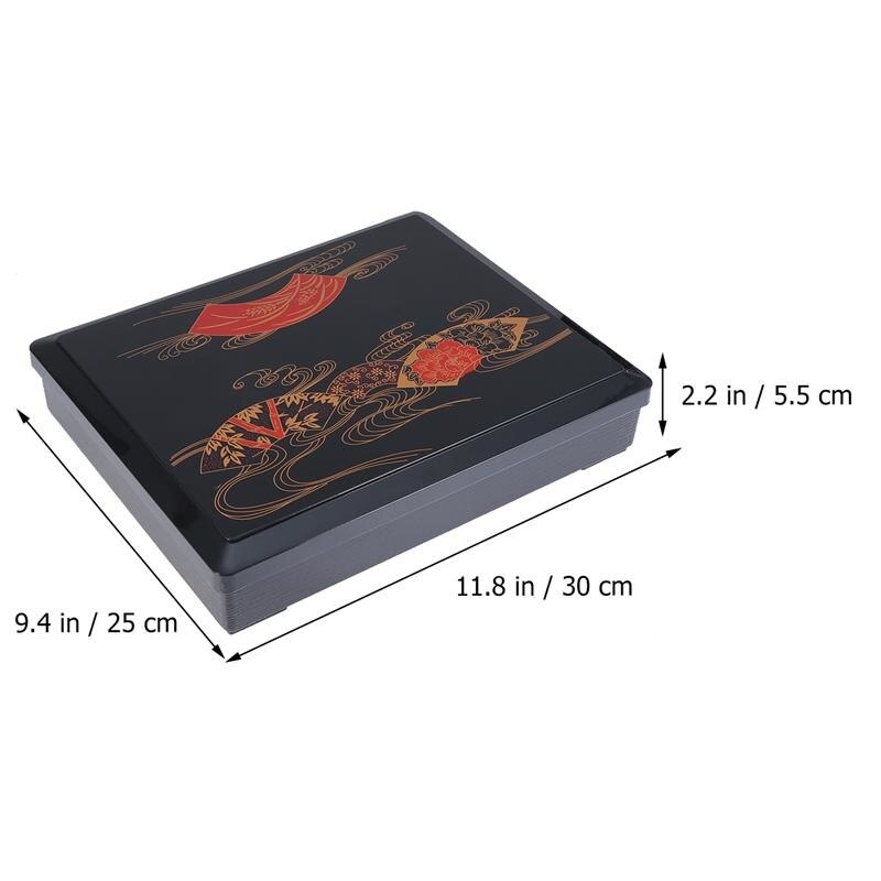 Japanese Candy Snacks Box Bento Lunch Box Containers With 5 Compartments Plastic Storage Containers Square Sushi Meal Prep Box: Red Black