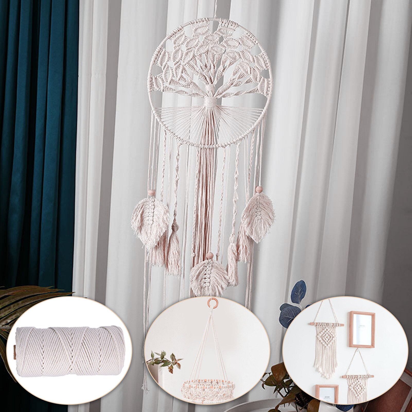 Macrame Kit - Macrame Benodigdheden Voor Volwassenen Beginners-Diy Macrame Starter Kit Met Houten Kralen Houten Ringen Houten Stokken voor H