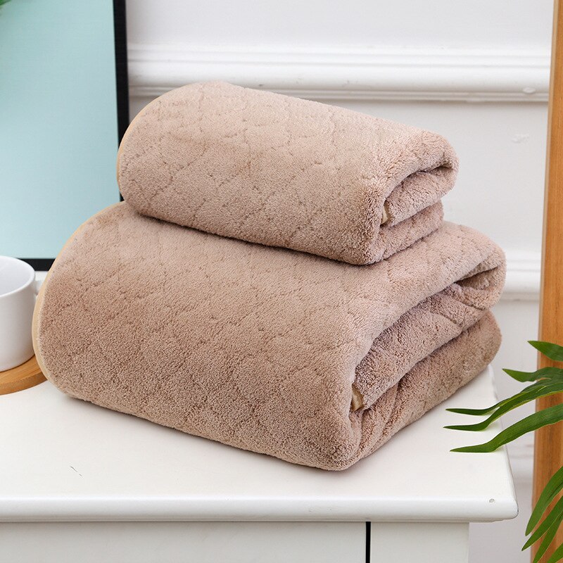 Eenvoudige Euro Stijl Handdoek Set 2 Stuks Effen Kleur Grote Handdoeken Badkamer 70X140 Voor Vrouwen Douche Gezicht Hand handdoeken Blauw Coral Fleece: Camel