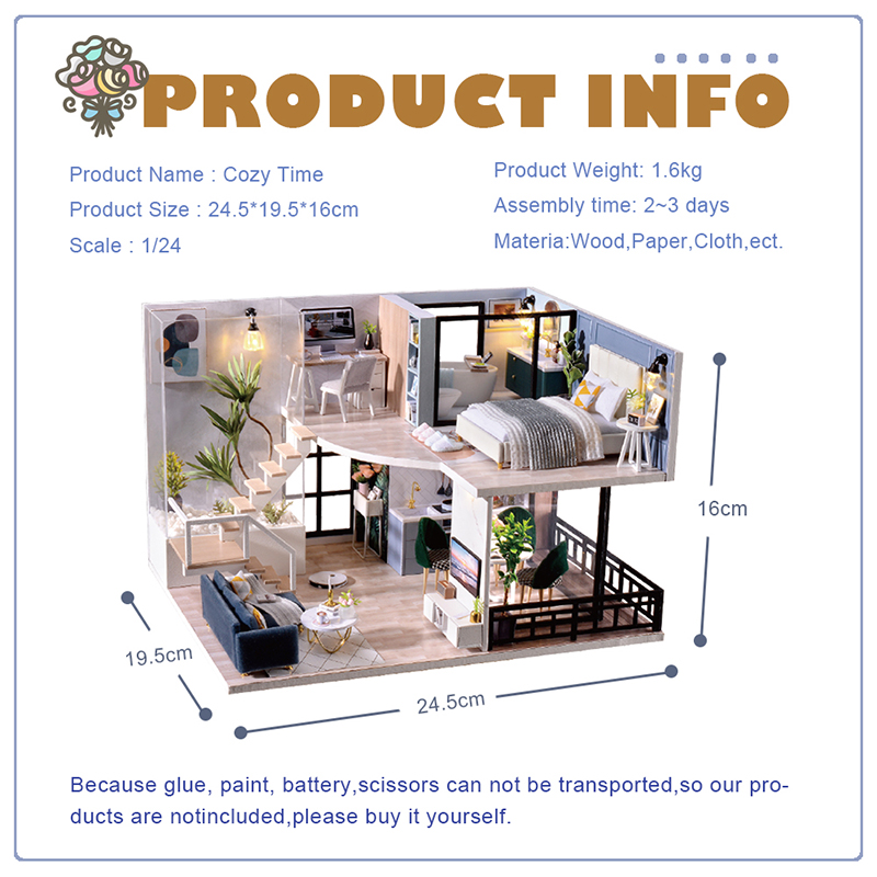 Cutebee Diy Poppenhuis Kit Houten Poppenhuizen Miniatuur Poppenhuis Meubels Kit Met Led Speelgoed Voor Kinderen L32