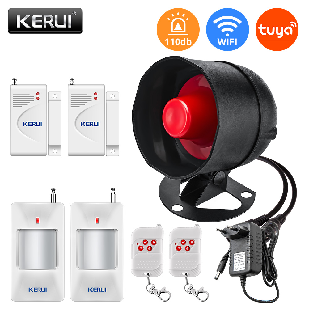 KERUI Tuya Smart WIFI Security Alarm System Kit 110dB Wireless Loud Indoor/Outdoor Siren Horn Home Burglar Motion Door Sensor: Lavender / Eu plug