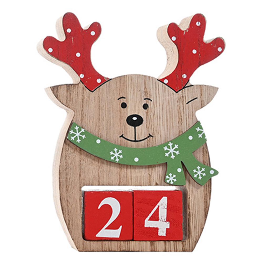 Kerst Houten Kalender Met Licht Kerstman Sneeuwpop Elanden Vormige Home Office Desktop Ornament Xmas Decorations