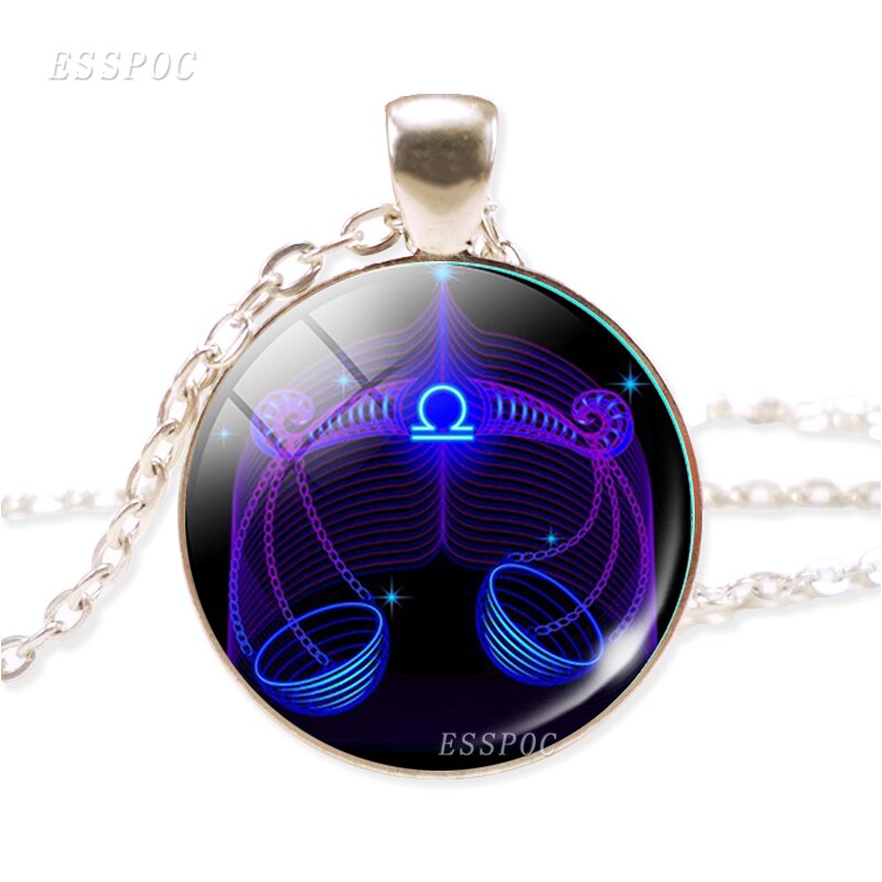 Twelve Constellation Chain Necklace Glass Alloy Zodiac Sign Pendant Necklace Charm Jewelry for Women: Libra