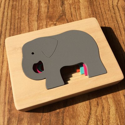 Candywood-Juguetes de madera para niños, rompecabezas 3D de animales de cartón, rompecabezas multicapa, juguetes para bebés rompecabezas, ayuda educativa temprana: Gris oscuro
