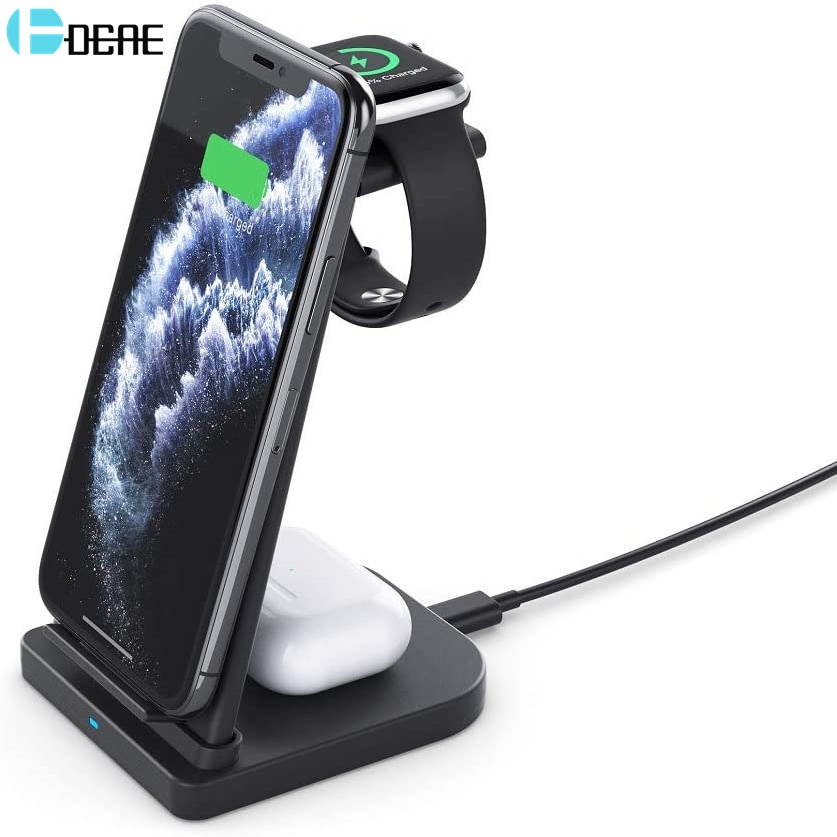 Chargeur sans fil 3 en 1 pour iPhone 12 11 XS XR X 8 AirPods Apple Watch 6 5 4 3 2, support de charge pour iWatch Samsung Huawei Xiaomi