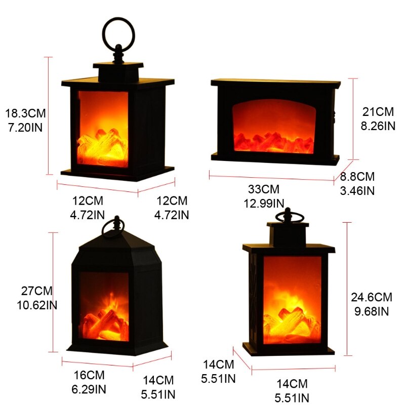 4XFA creativo stile nordico camino simulato lanterna a portato realistico effetto fiamma lampada cortile decorazione della stanza luce notturna