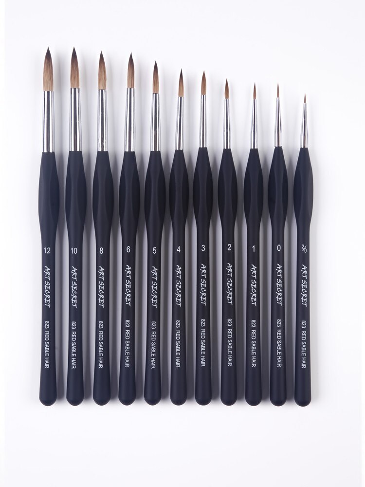 ArtSecret di alta qualità nuovo arrivo 823 capelli di zibellino rosso pennello per pittura ad acquerello manico in plastica nera penna per artista d'arte per disegno