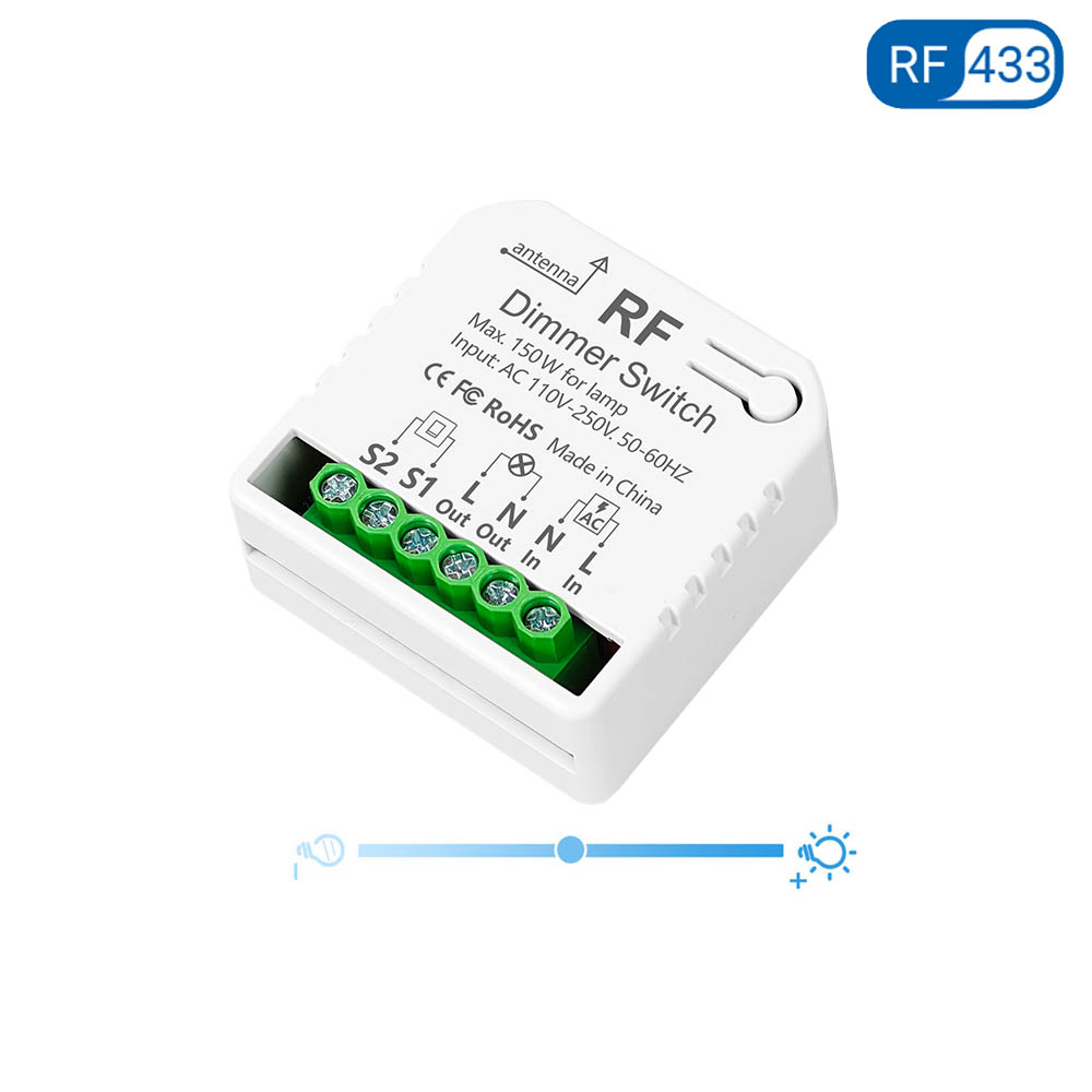 Tedeligo RF 433mhz LED Dimmer Switch 110V 220V 150W Light Brightness Adjustable Module Support 2 Way Wired and Wireless Control