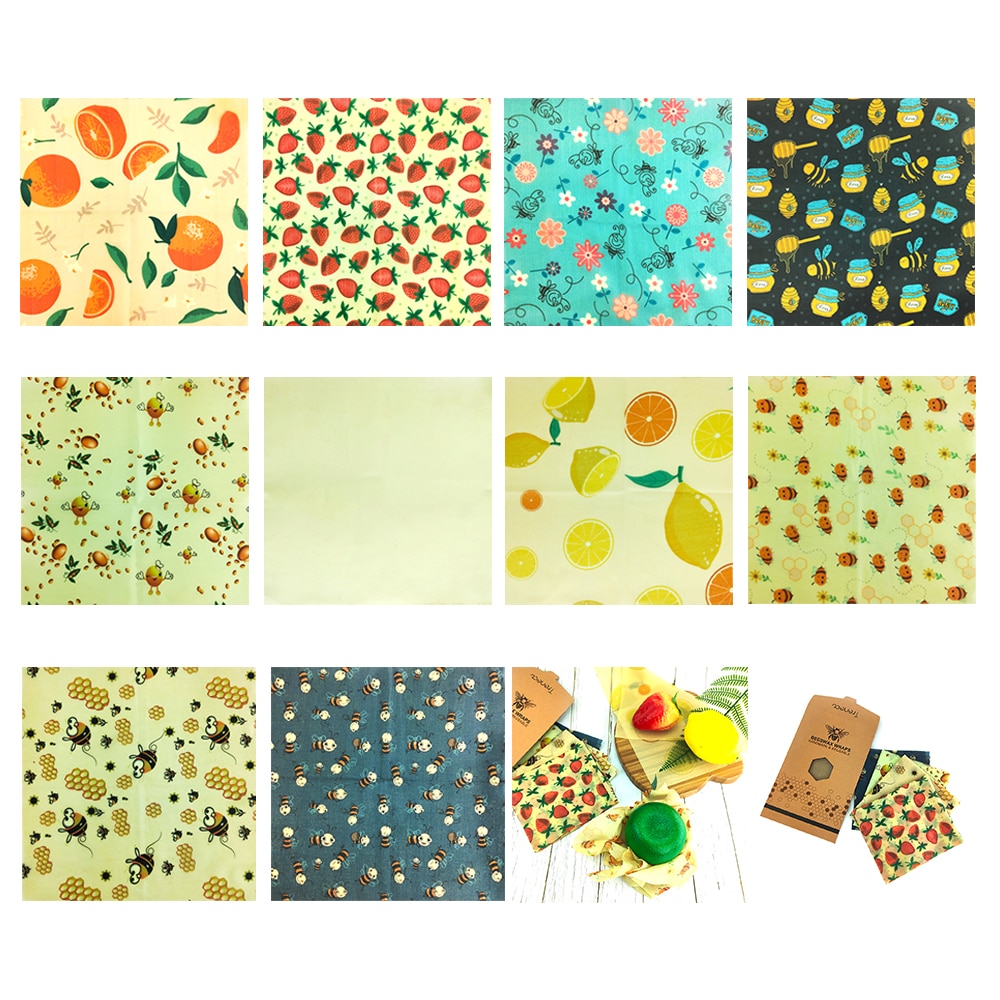 Herbruikbare Bijenwas Voedsel Wraps Wasbare Voedsel Opbergzakken Biologische Bijenwas Doek Wrap Silicone Voedsel Wrap Vervanging Voor Sandwich