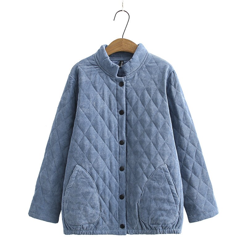 Vinterjackor för kvinna plus size enfärgad enkelknäppt manchester diagonal ficka dam jacka parka dam: Blå / Xxl