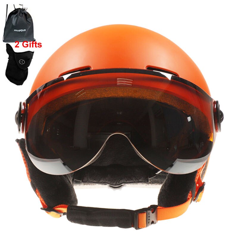 Maan integraal gevormde pc+eps skihelm met bril hoge skihelm sport skateboard ski snowboardhelmen heren: Oranje / M(55-58cm)