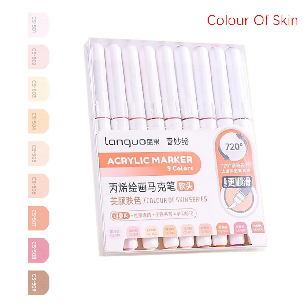 9-Colors Acrylic Marker Pen Stackable Color Straight Liquid Colour Pen Quick Drying Smooth Writing Art Watercolor Pen Graffiti