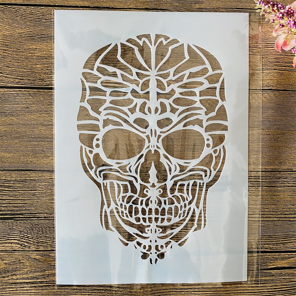 A4 29Cm Skull Ghost Gezicht Diy Gelaagdheid Stencils Muur Schilderen Plakboek Kleuring Embossing Album Decoratieve Template