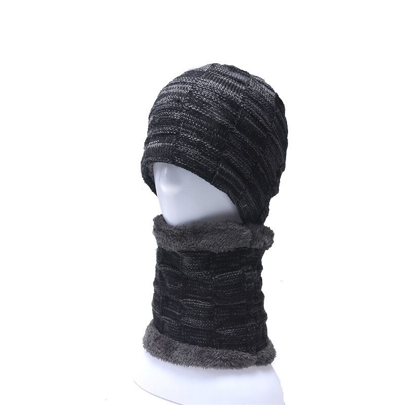 Unisex huer strikket kasket man beaines til vinter åndbare mænd gorras simple hatte tørklæde sæt varme solide afslappede dame huer: Sæt 4