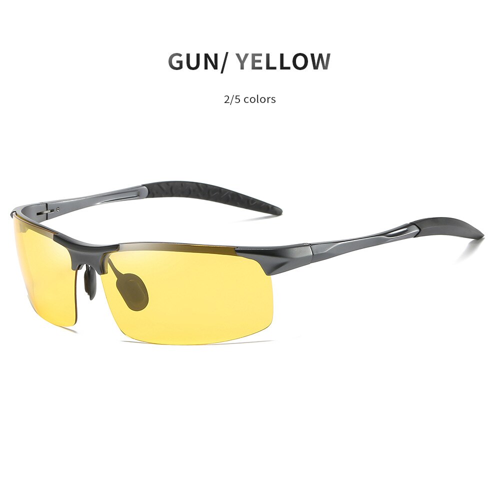 Gafas de visión nocturna de aluminio para reducir el brillo, lentes polarizadas amarillas, gafas nocturnas para conducir en la pesca nocturna, 5933: GunYellow
