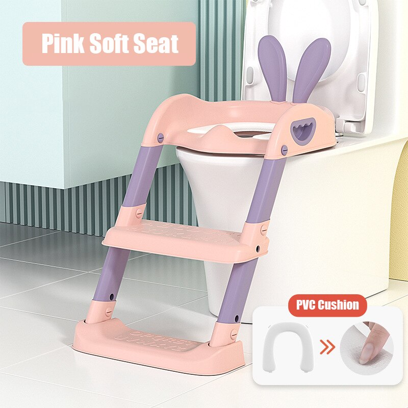 Baby Toiletzitting Met Verstelbare Ladder Zuigeling Wc Training Klapstoel Training Baby Zindelijkheidstraining Seat Kinderen Potje: 2Pink Soft Seat