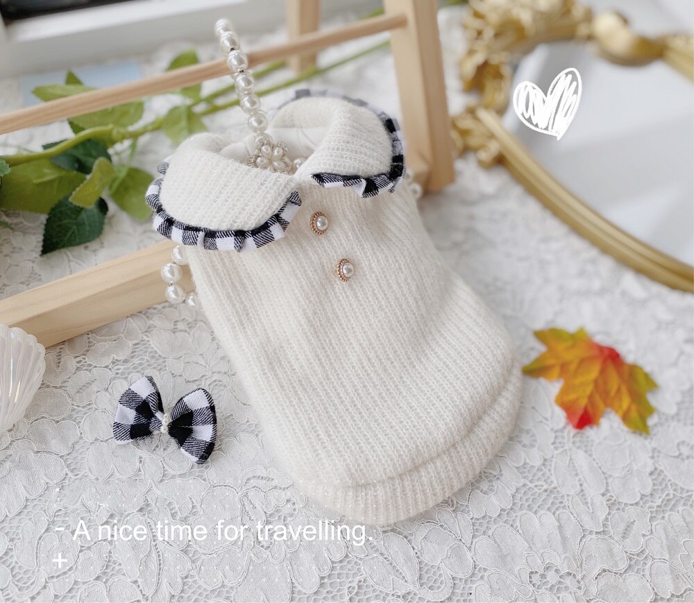 Handmade Dog Sweater Dog Dress Black White Plaid Cake Skirt Couples Dress Thick Warm Winter Outerwear Poodle