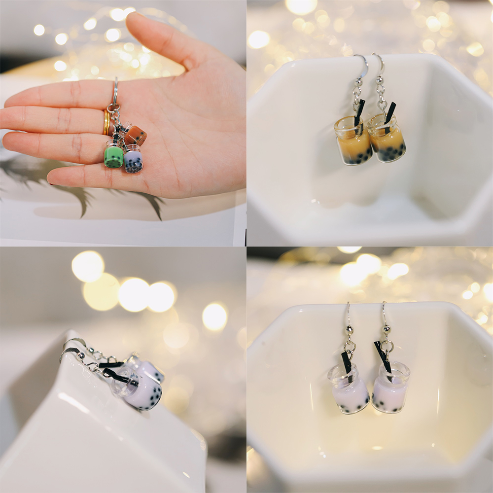 Lote de 10 unidades de adornos de perla de resina en miniatura para té de la leche, colgantes Boba, abalorios de botella para Llavero artesanal, joyería, accesorios para manualidades