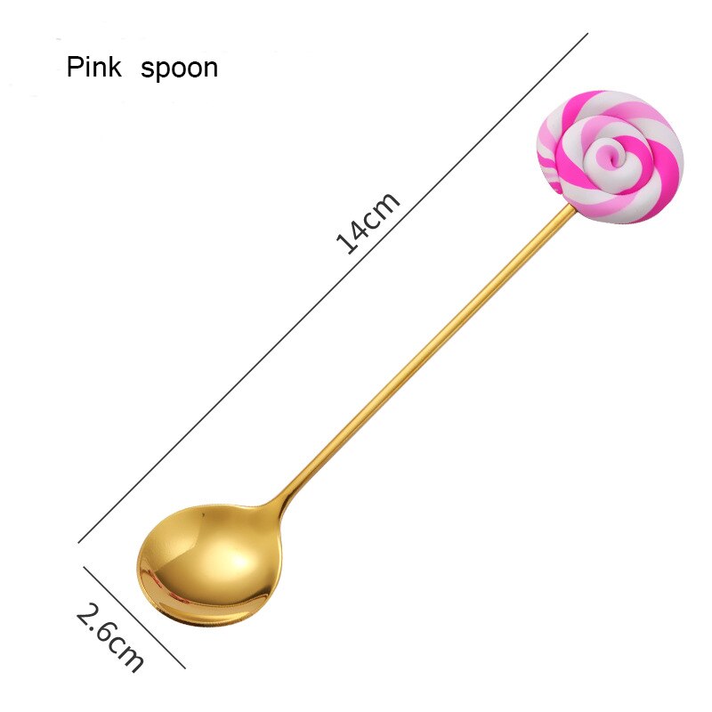 Cute Lollipop Children Spoon 304 Stainless Steel Coffee Stirring Spoon Dinner Fruit Fork Teaspoon Dessert Tea Scoop Tableware: Style 3