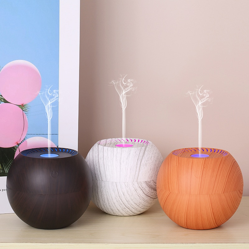 Electric Humidifier Essential Aroma Oil Diffuser Ultrasonic Wood Grain Air Humidifier Usb Mini Mist Maker Led Light Home