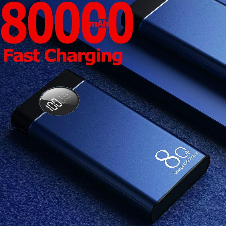 80000Mah Power Bank Capaciteit Draagbare Oplader Outdoor Quick Charge Dual Usb Externe Batterij Oplader Voor Samsung Xiaomi Iphone