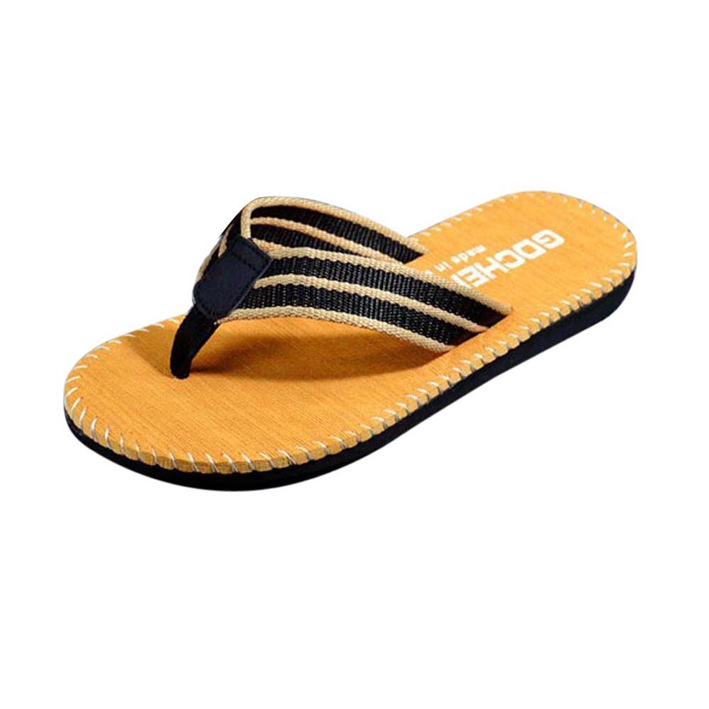Mænd sommer stribe flip flops sko sandaler mandlige hjemmesko flip-flops hjemme afslappede hjemmesko herre sko chaussures femme  fn60: Khaki / 40