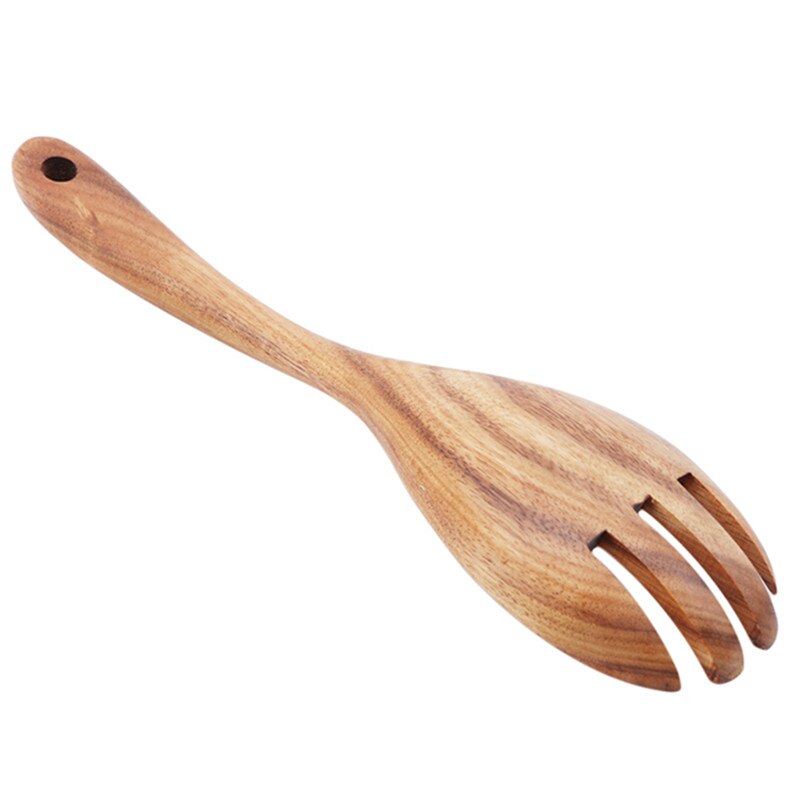 Kitchen Natural Wooden Spoon Fork Large Salad Dinner Serving Spoons Server Wood Fork Spoon Cutlery Set Wooden Utensils Tableware