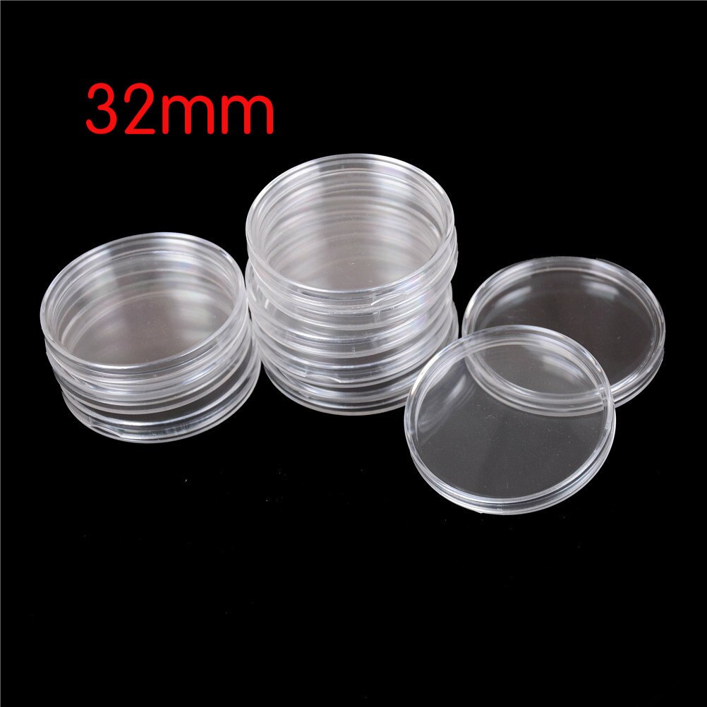 10Pcs/Lot Boxed Coin Capsules Coin Case Transparent Color 18/27/30/32/35/40mm MagiDeal: 32mm