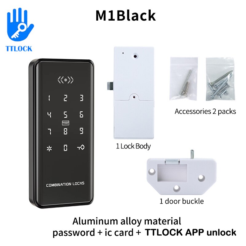 TTLOCK 13,56 Mhz RFID Digitale Schublade Schloss Für Spa Schwimmbad Fitnessstudio Elektronische Schrank sperren Biometrische Elektronische Schloss: M1 Schwarz