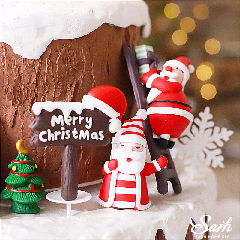 Santa Claus Elk Snowman Christmas Cake Toppers Tree Deer Shoe Happy Year Decorations Party Baking Supplies Kid Love