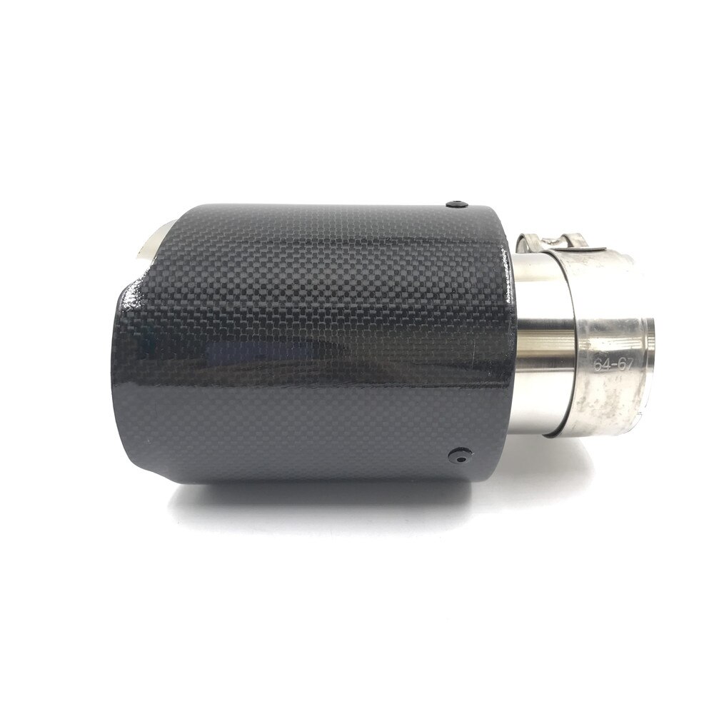 1PCS Glossy Carbon Fiber + 304 Stainless Steel Universal Exhaust Pipe Tip Car Exhaust Muffler