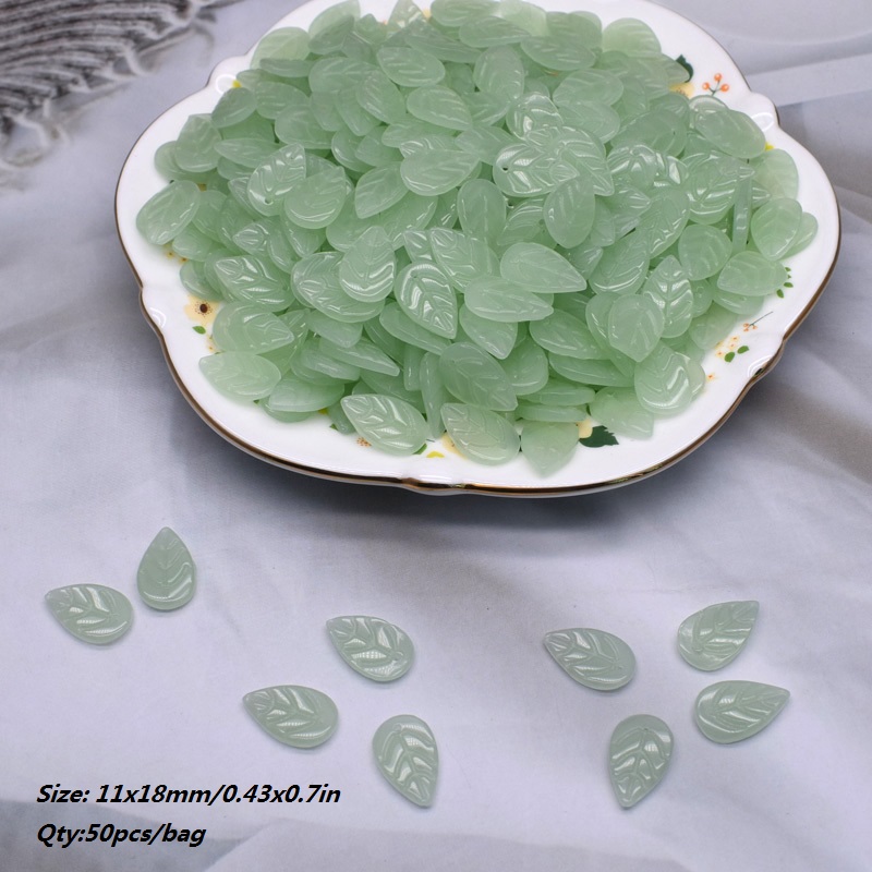 11x18mm 50pcs/Bag Green Glass Tree Leaves Charms Leafs Beads Pendants For Jewelry Making Handmade Glass Crafts Bracelet Earring: Light Yellow Color