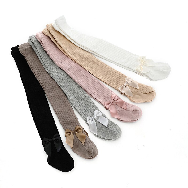 Nette Bowknot Baby Mädchen Strumpfhosen Weiche Baumwolle freundlicher Strumpfhosen Einfarbig Baby Mädchen Zeug Frühling Herbst Kleinkind Kleinkind Strümpfe