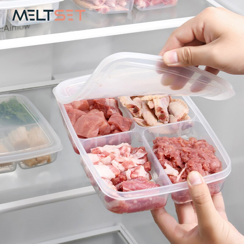 4 grids Clear Refrigerator Storage Box Stackable Sealed Food Container for Vegetable Fruit Kitchen Fridge Freezer Organizer