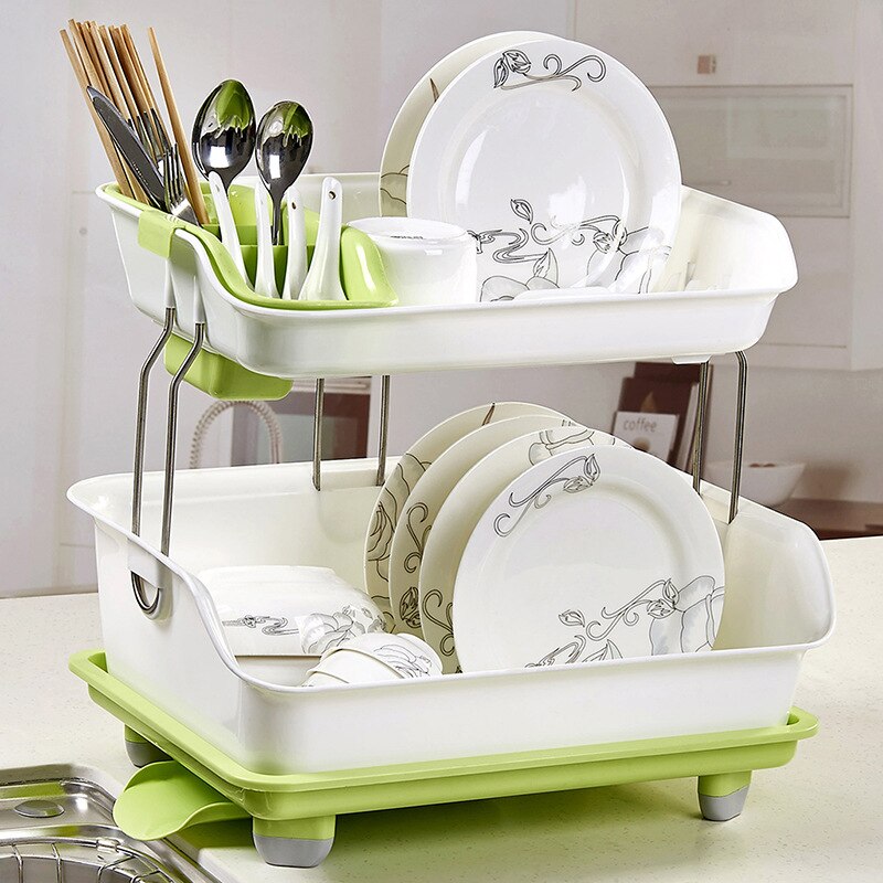 Kitchen Double-layer Drain Bowl Rack 2-layer Rack Tableware Storage Rack Dish Plastic Rack Product Multi-function