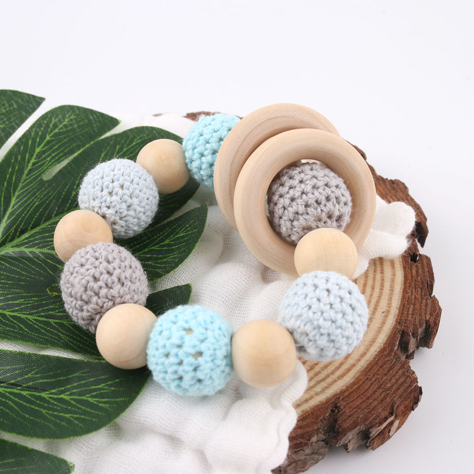 1 stück Original Ökologischen Holz Beißring Rassel Spielzeug Pflege Armband Für Baby Kauen Holz Häkeln Perlen Krankenschwester Handgemachte Handwerk