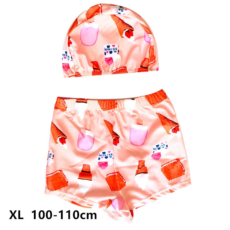 Bañador corto con gorro para niños, traje de baño a la con estampado de helado de impresión, YZN20015: XL  100-110cm