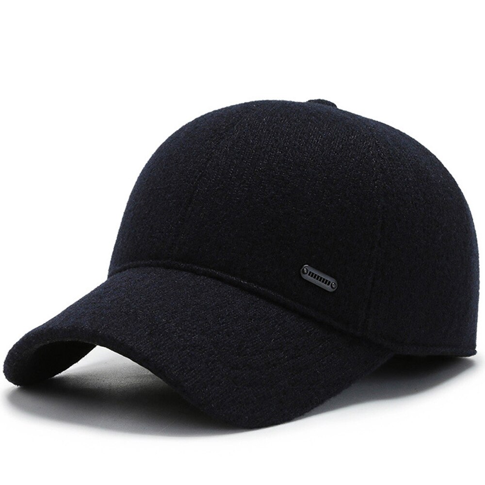 Fs masculino feminino inverno boné de beisebol com earflap preto cinza meia-idade pai chapéus ao ar livre quente proteção de orelha ciclismo gorras: Navy Baseball Cap