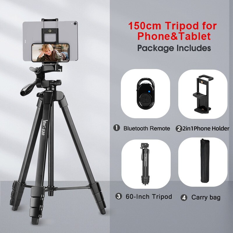 Tripod for Phone Lightweight Smartphone Camera Tripods with Phone Holder Bluetooth Photography Tripod for Canon Sony DSLR: 530-2