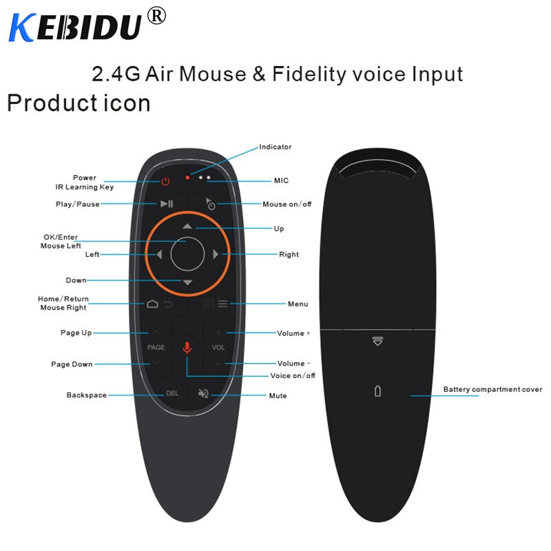 Kebidu G10S G20S G30S Gyro voix télécommande IR apprentissage 2.4G sans fil mouche Air souris pour Android TV Box pour Mini H96 MAX X99